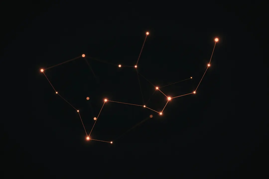 Points of warm light joined by fine threads into a constellation